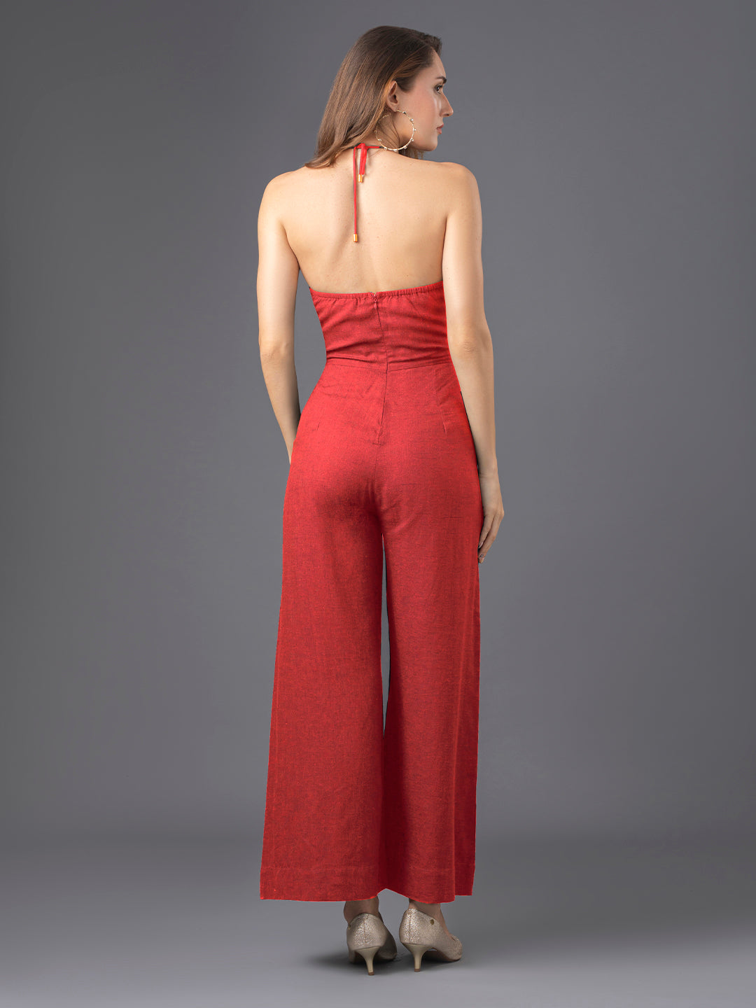 Aria Linen Jumpsuit - Rose Wood Red