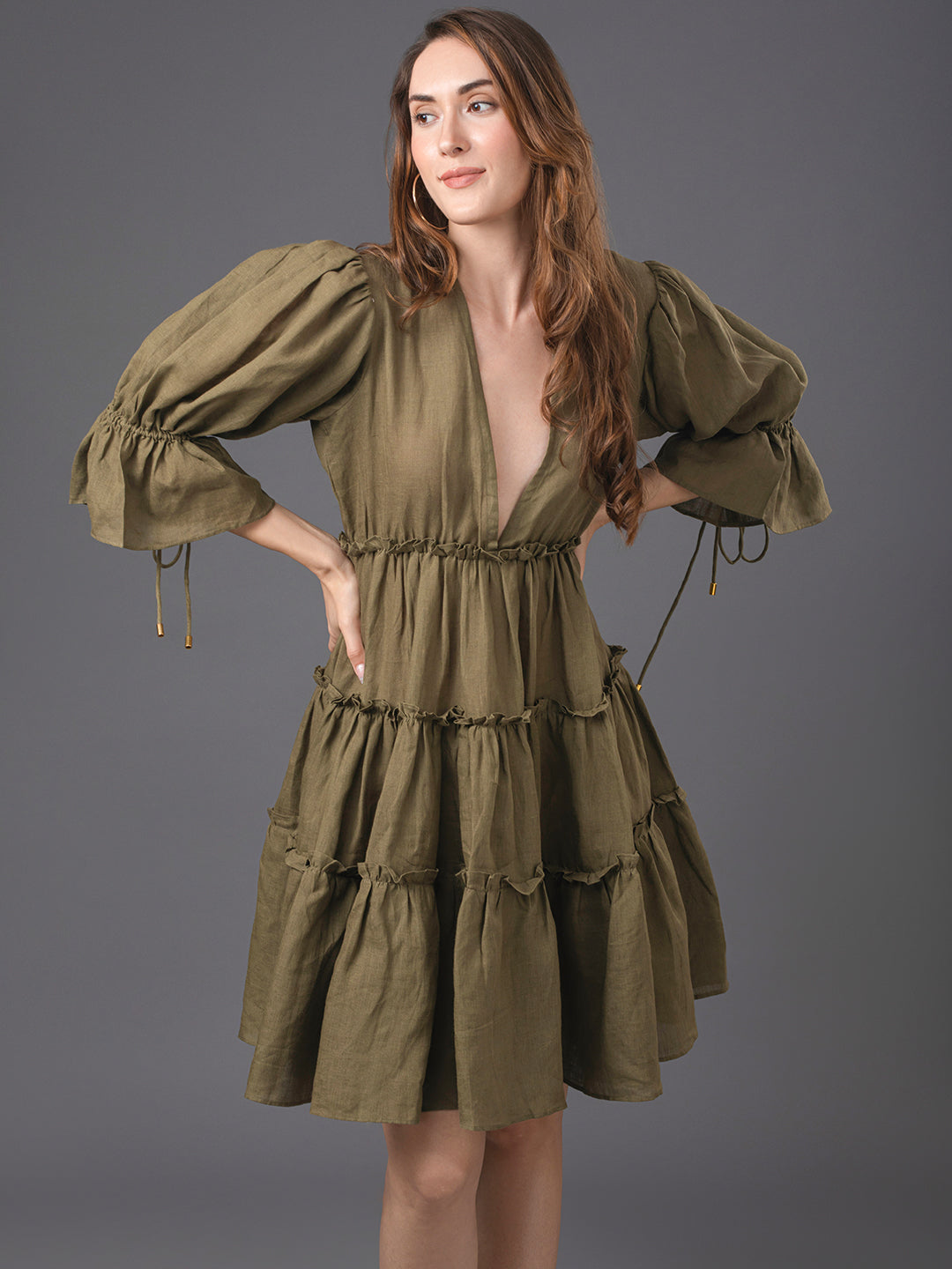 Emma Linen Mini Dress - Army Green