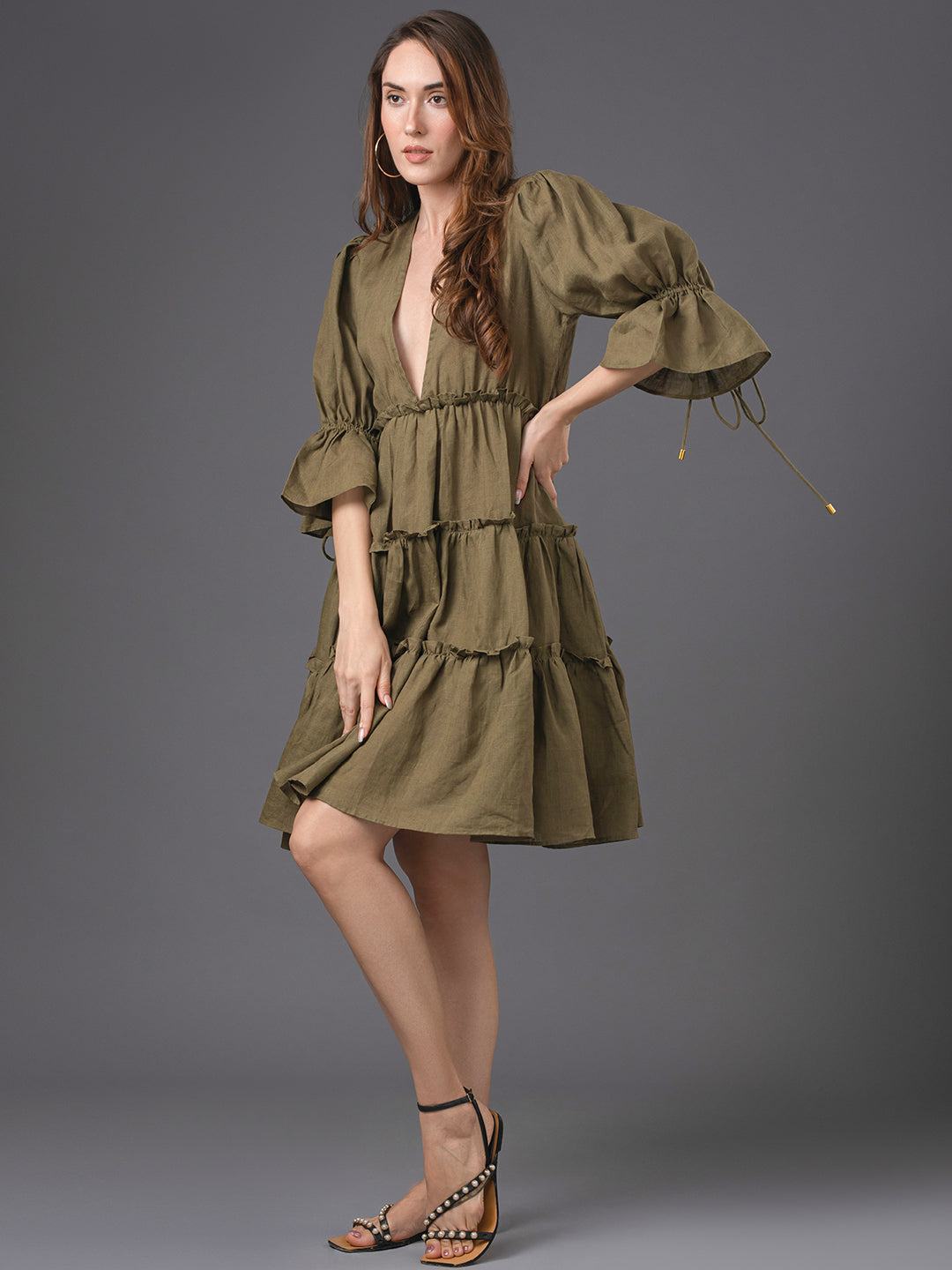 Emma Linen Mini Dress - Army Green