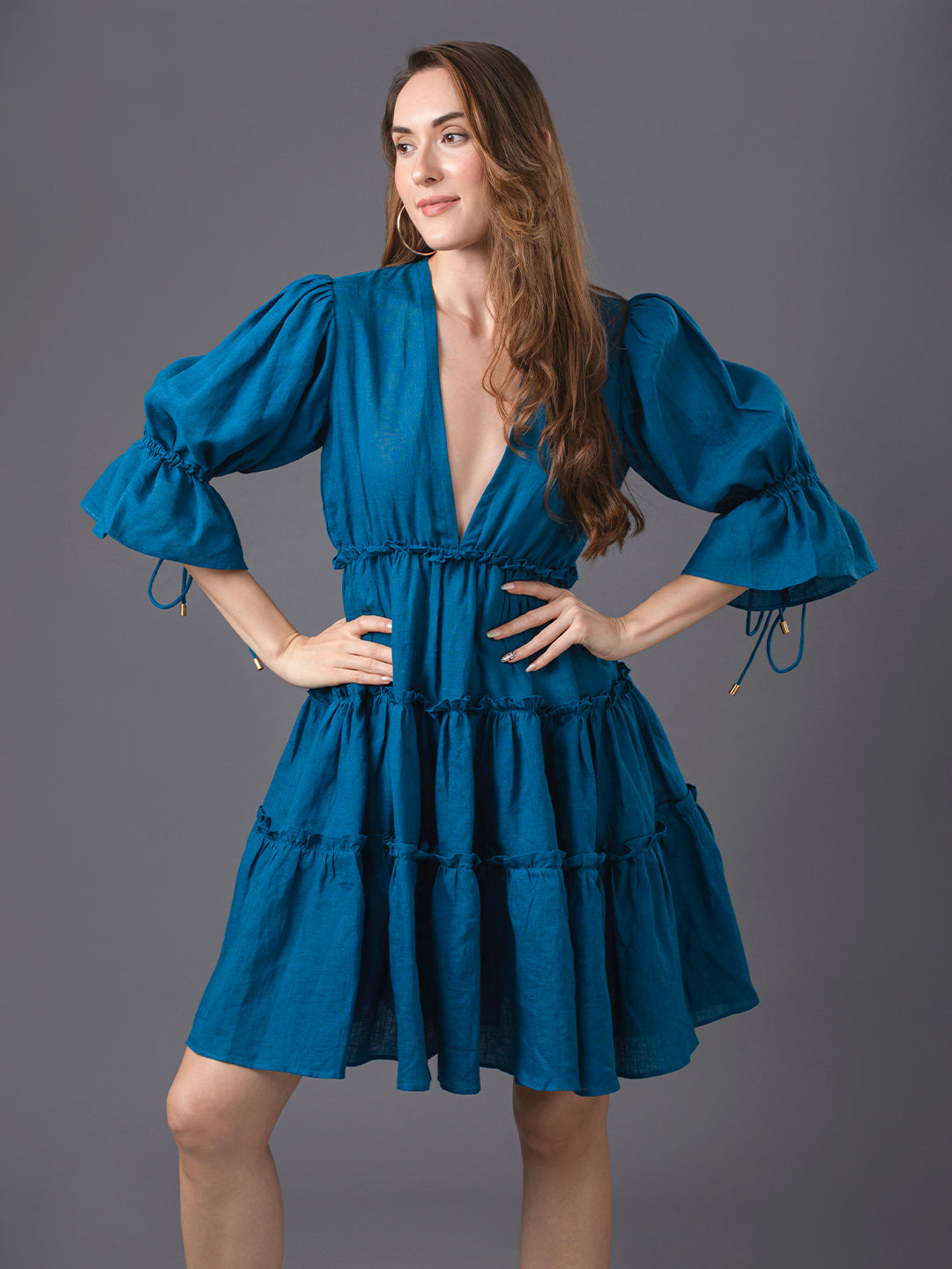 Emma Linen Mini Dress-Dodgers Blue