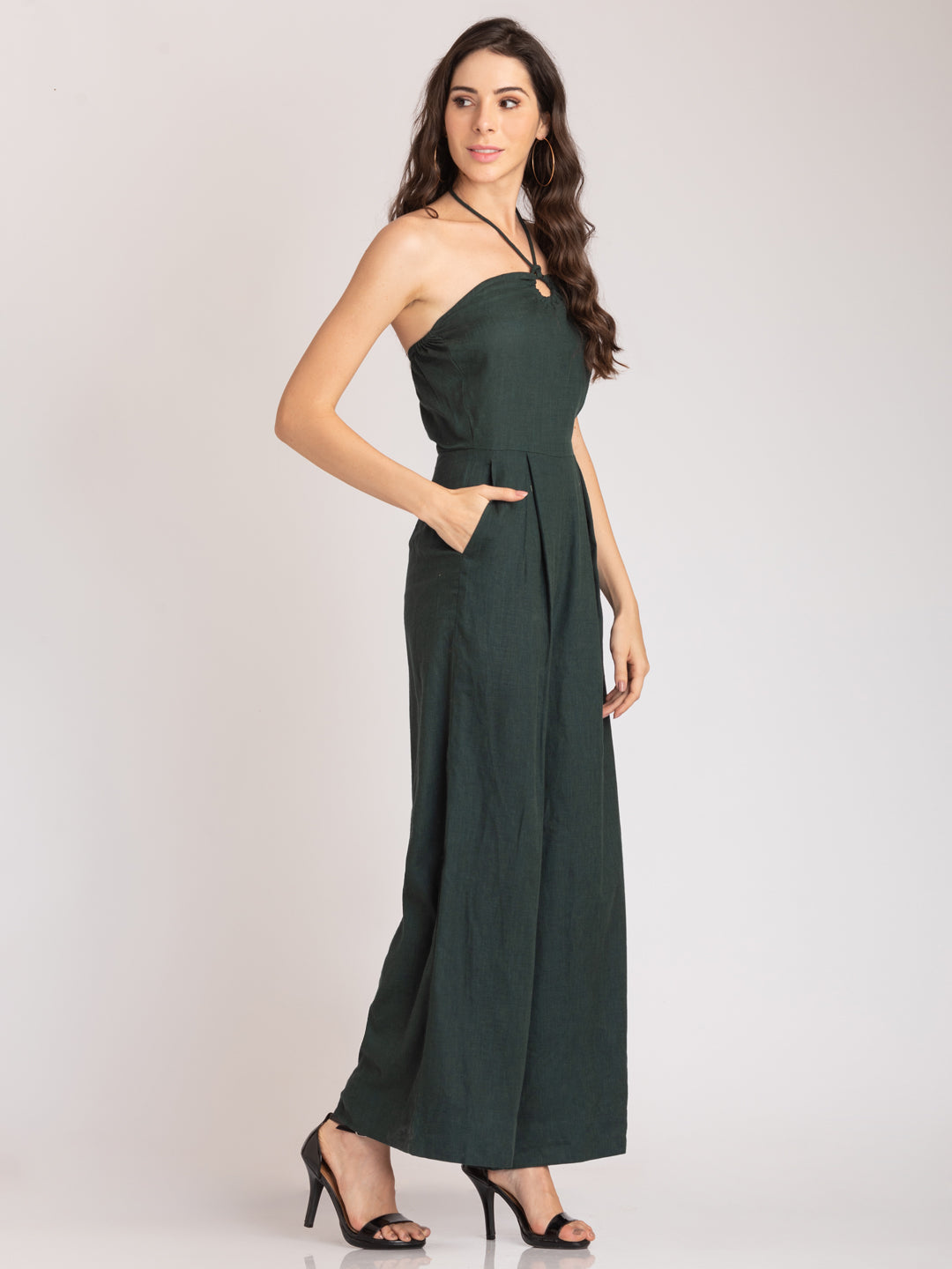 Aria Linen Jumpsuit - Emerald Green