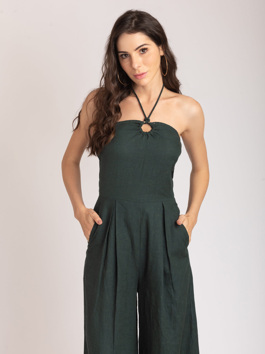 Aria Linen Jumpsuit - Emerald Green