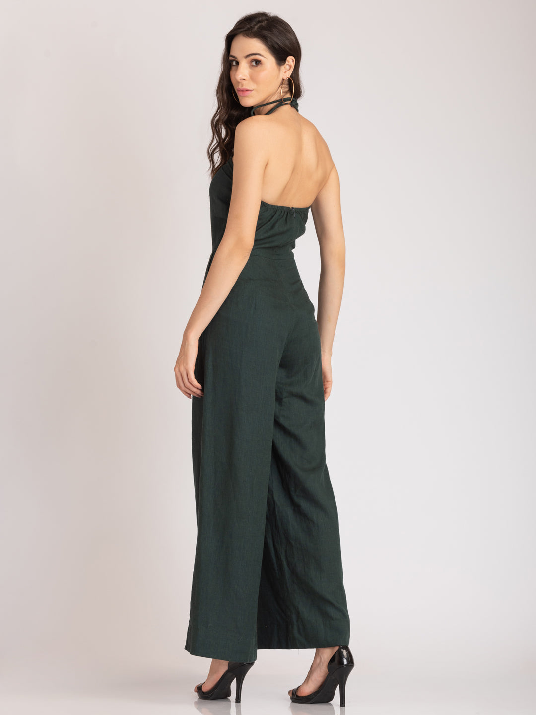 Aria Linen Jumpsuit - Emerald Green