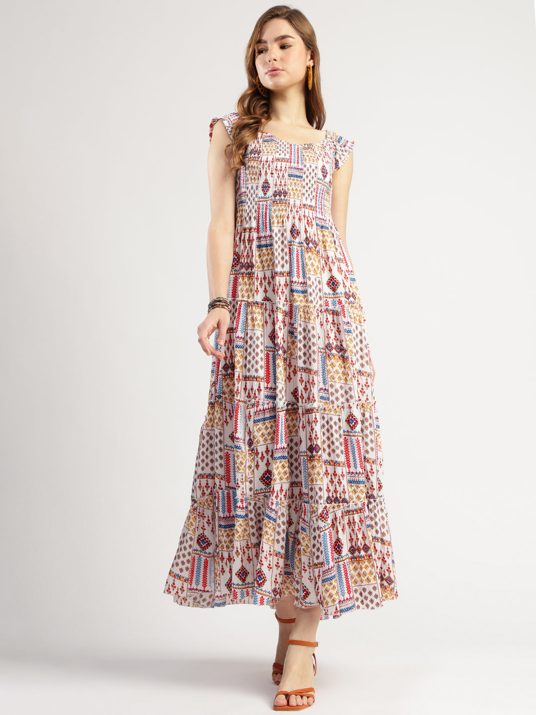Boho Printed Sleeveless Maxi Dress for Women, Multicolour