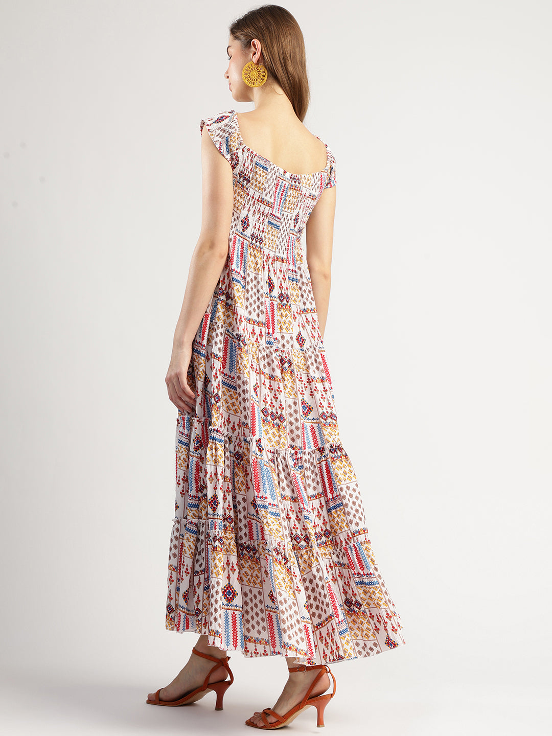 Boho Printed Sleeveless Maxi Dress for Women, Multicolour