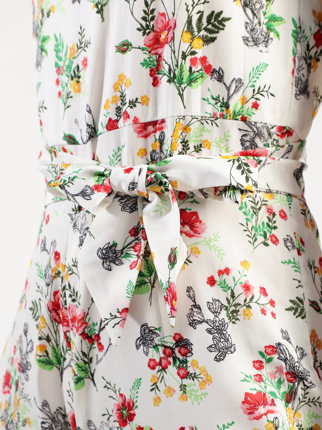 Women's Floral Print Sleeveless Jumpsuit with Belt, White