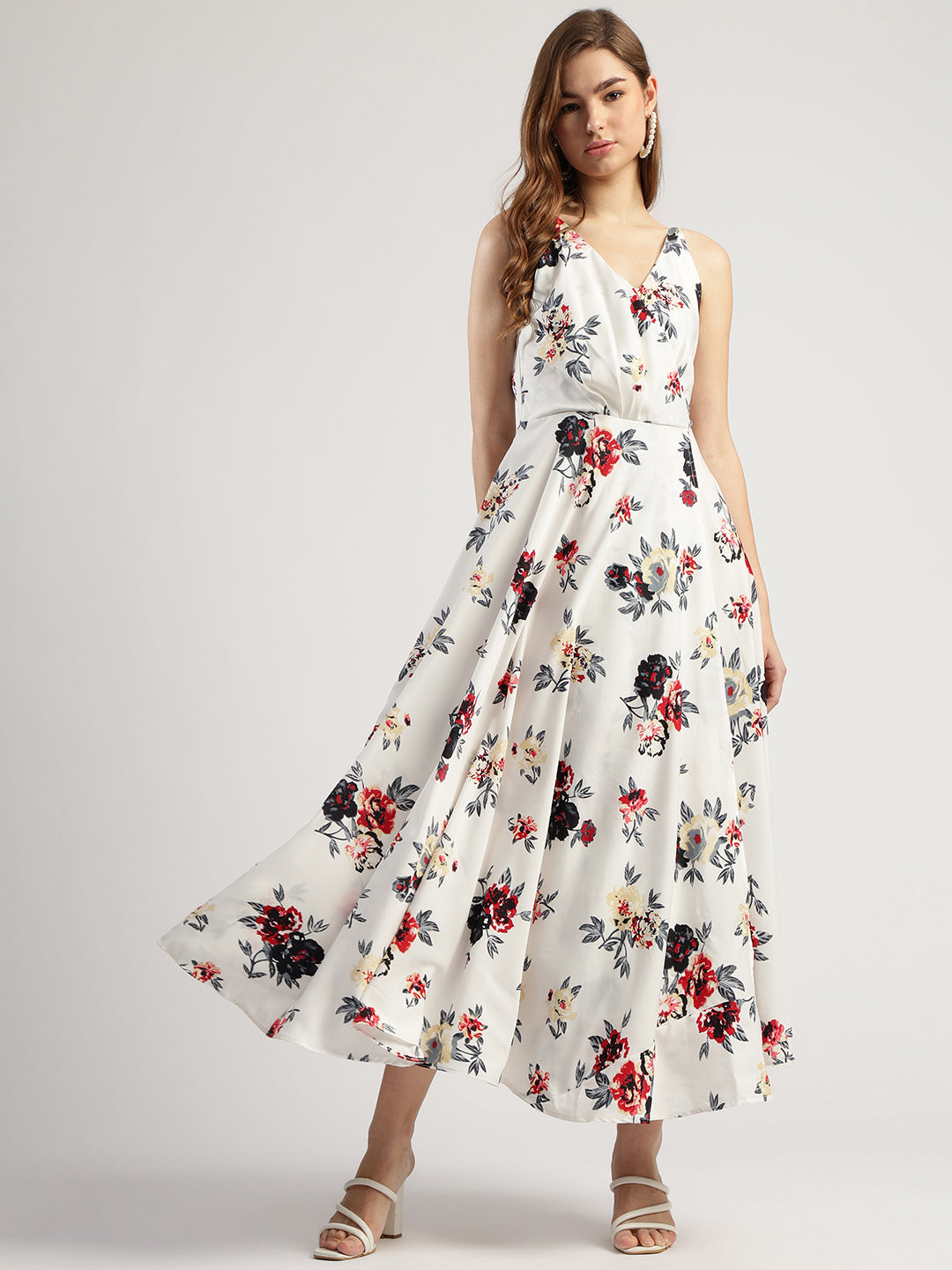 Women's Floral Print Maxi Dress, V-Neck, Sleeveless