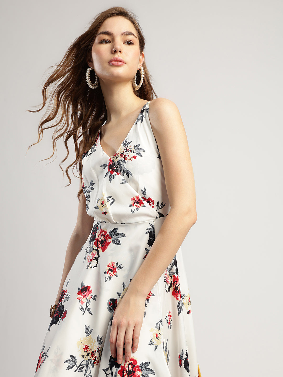 Women's Floral Print Maxi Dress, V-Neck, Sleeveless