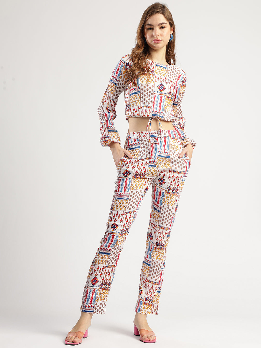 Stylish Western Wear Printed Crop Top and Matching Pant Set