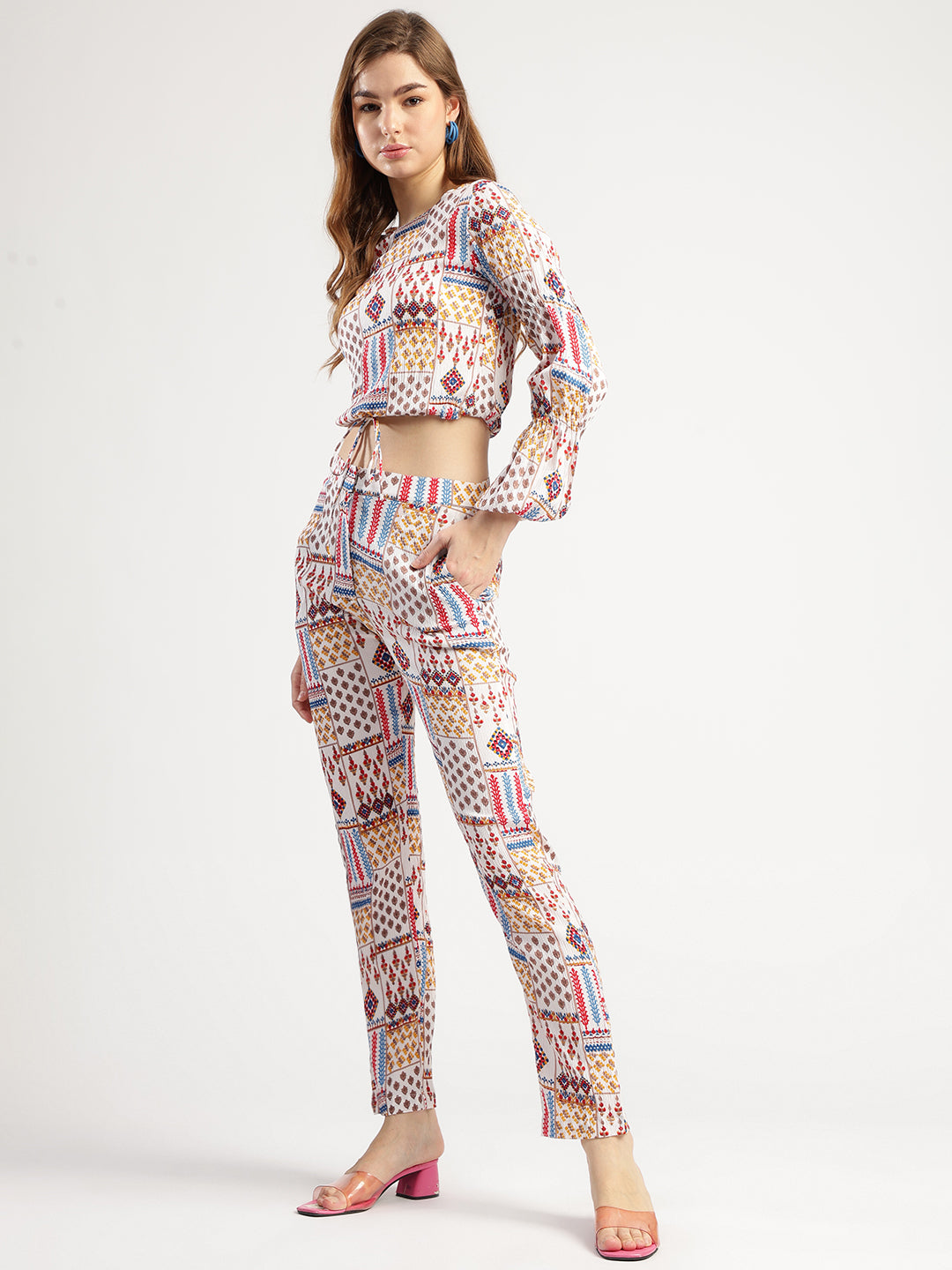 Stylish Western Wear Printed Crop Top and Matching Pant Set