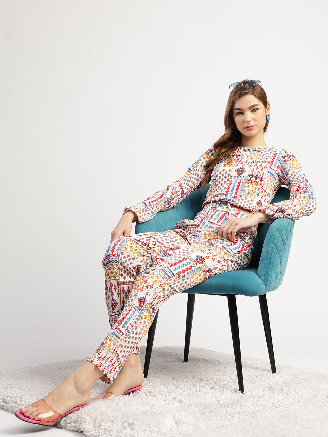 Stylish Western Wear Printed Crop Top and Matching Pant Set