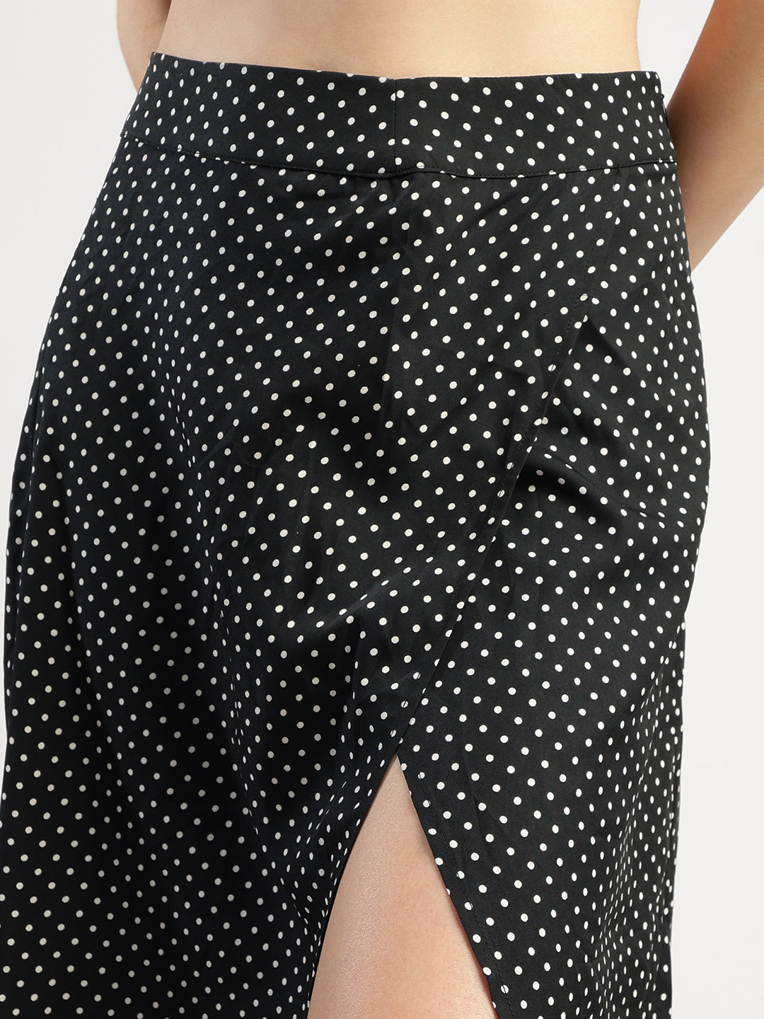 Women's Black Polka Dot Off-Shoulder Crop Top and Long Skirt Set with Matching