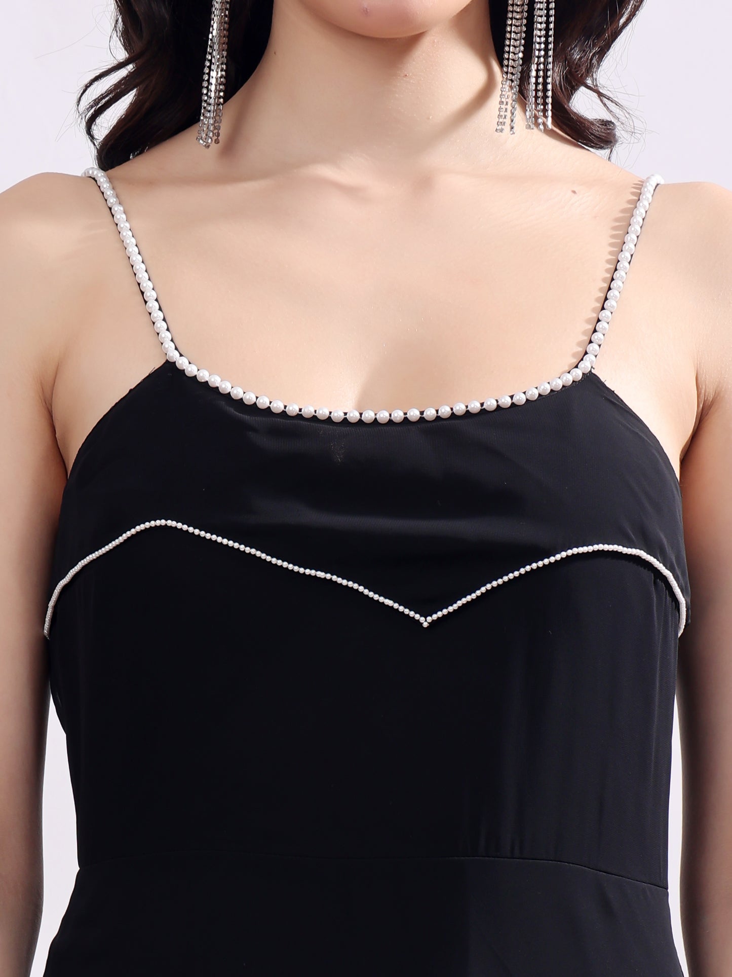 Women's Maxi Georgette Dress, Sleeveless, Striped Embroidery Pattern