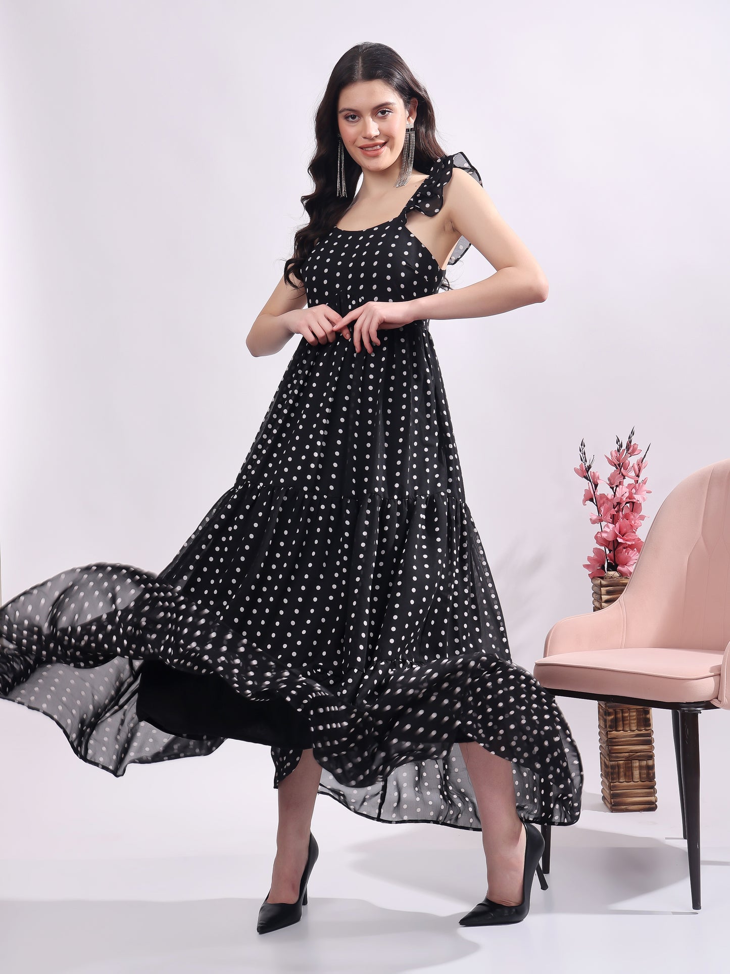 Women's Polka Dot Georgette Maxi Dress