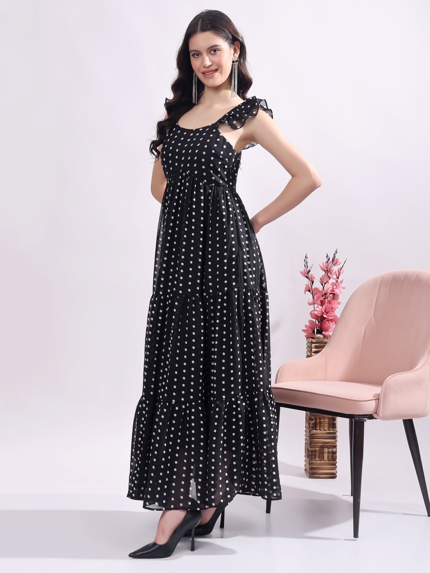 Women's Polka Dot Georgette Maxi Dress