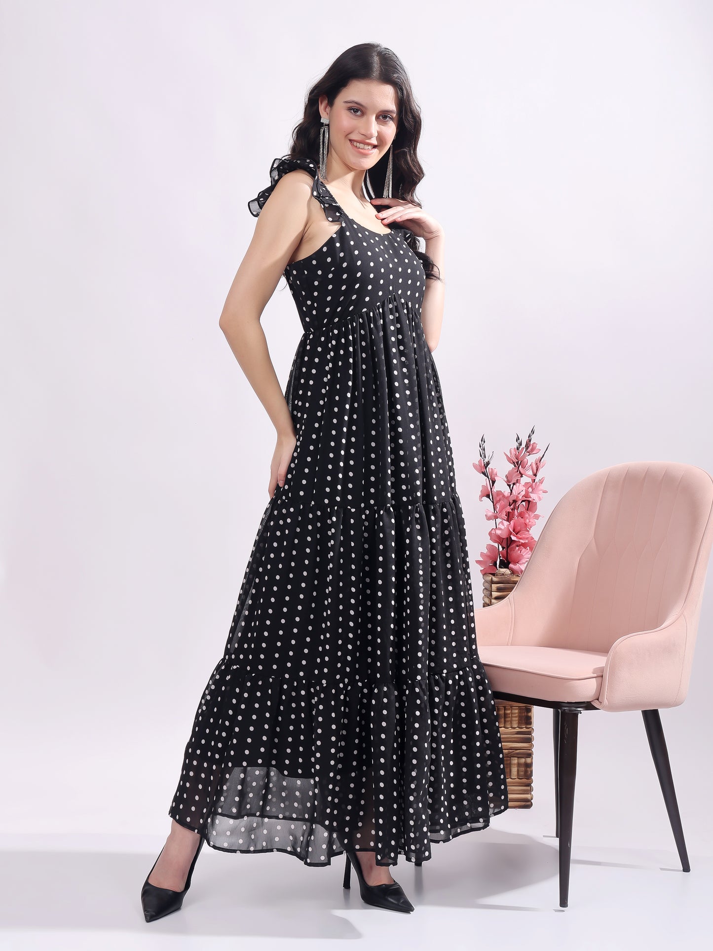 Women's Polka Dot Georgette Maxi Dress