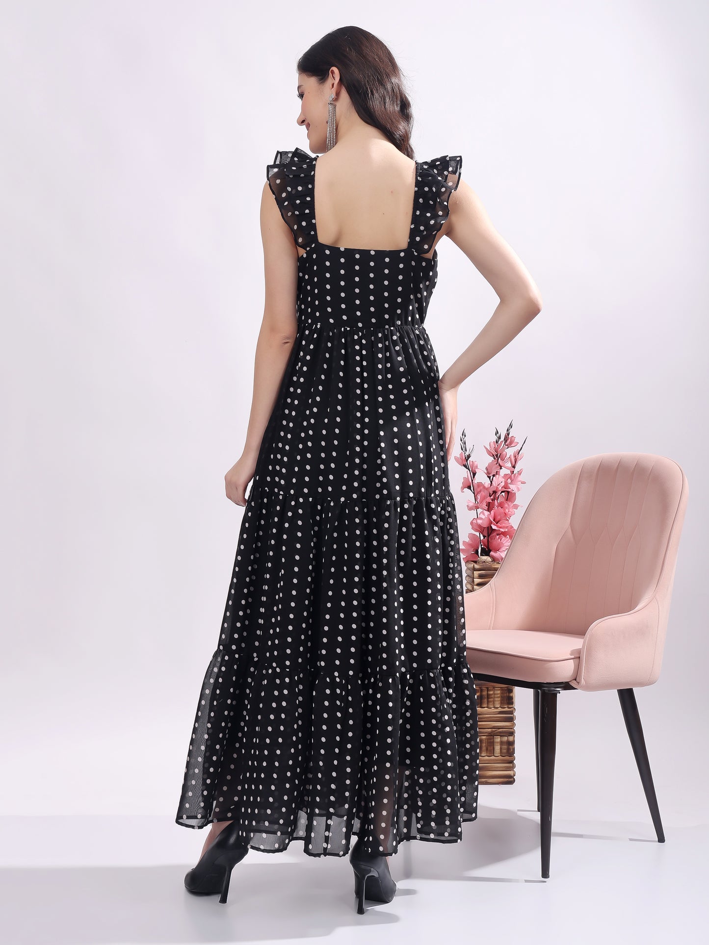 Women's Polka Dot Georgette Maxi Dress