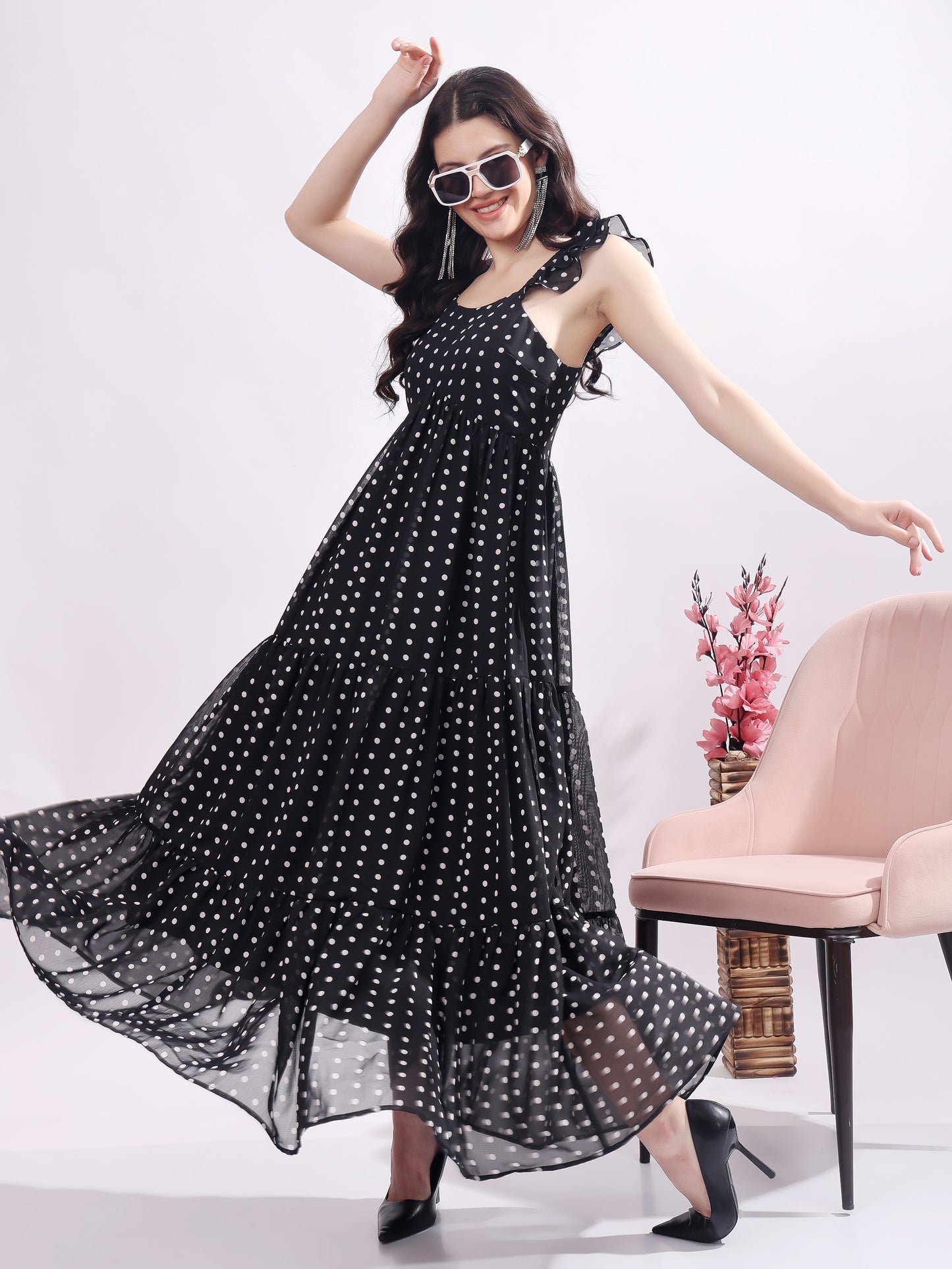 Women's Polka Dot Georgette Maxi Dress