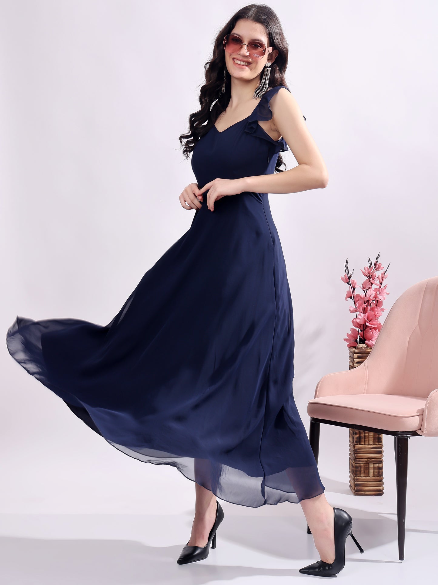 Women's Georgette Maxi Dress Navy & Blue
