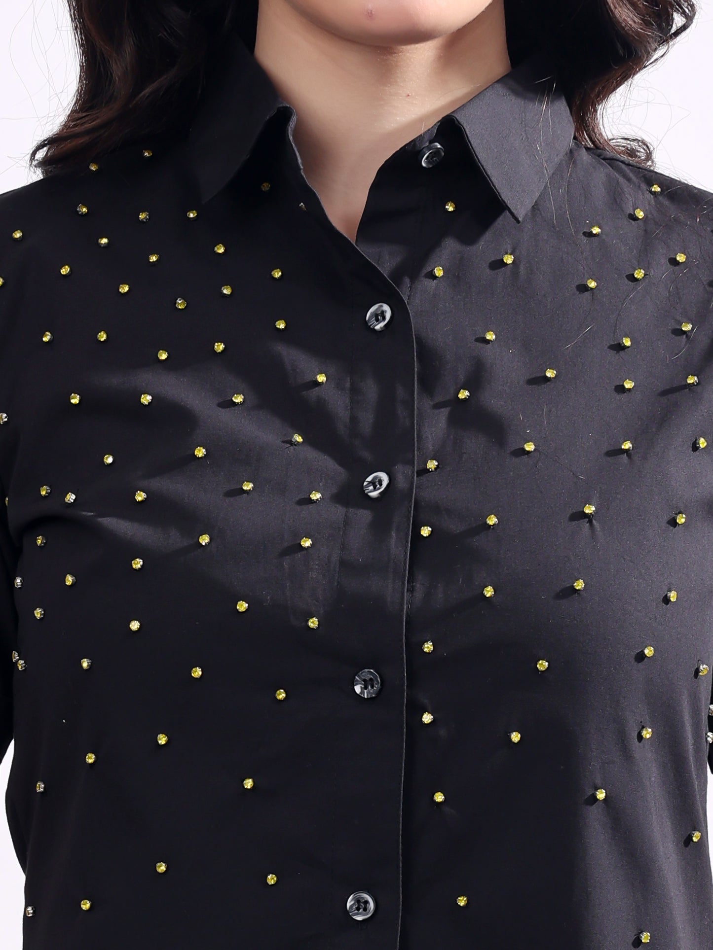Black Button Down Shirt Short Sleeve With Embroidery Work