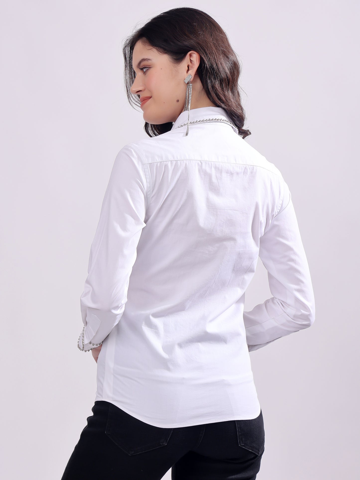 White Button Down Shirt Long Sleeve With Embroidery Work