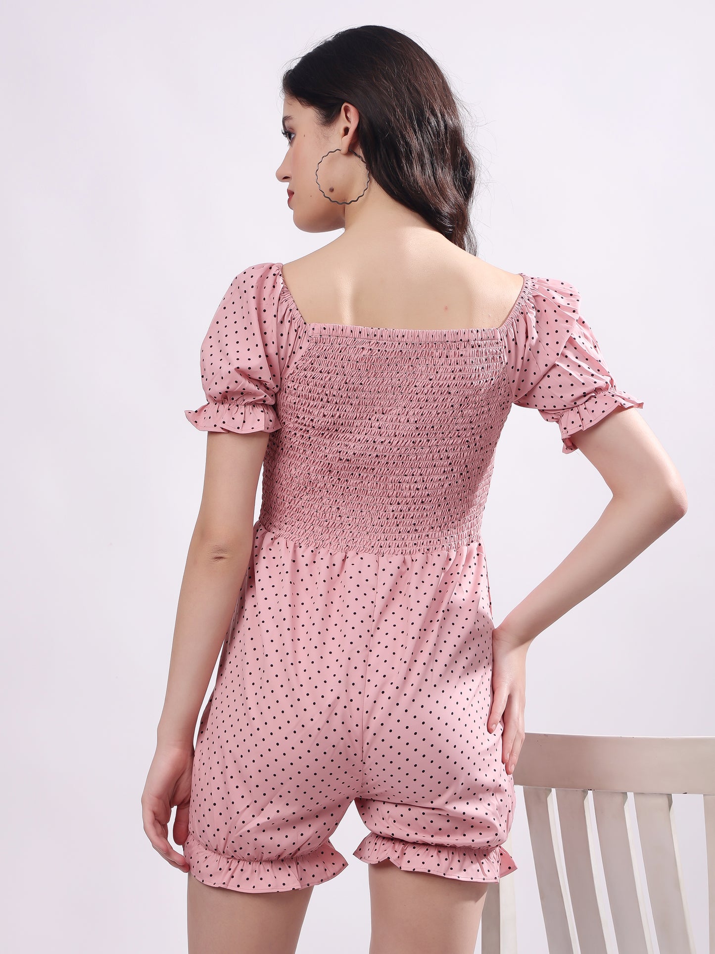 Women's Polka Dot playsuit with Smoked, Pink and Brown