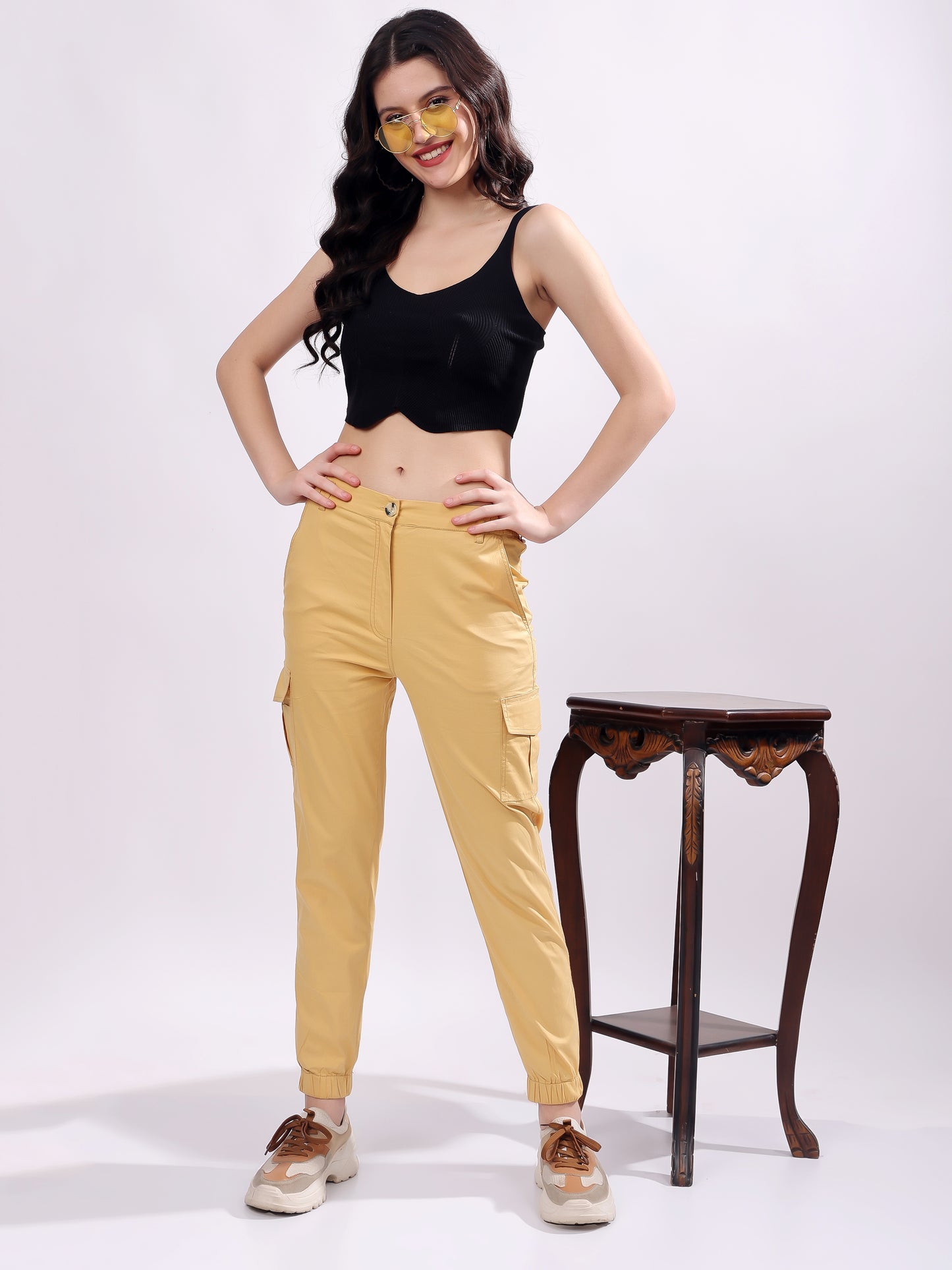 Women Pure Cotton Mid-Rise Cargo Joggers