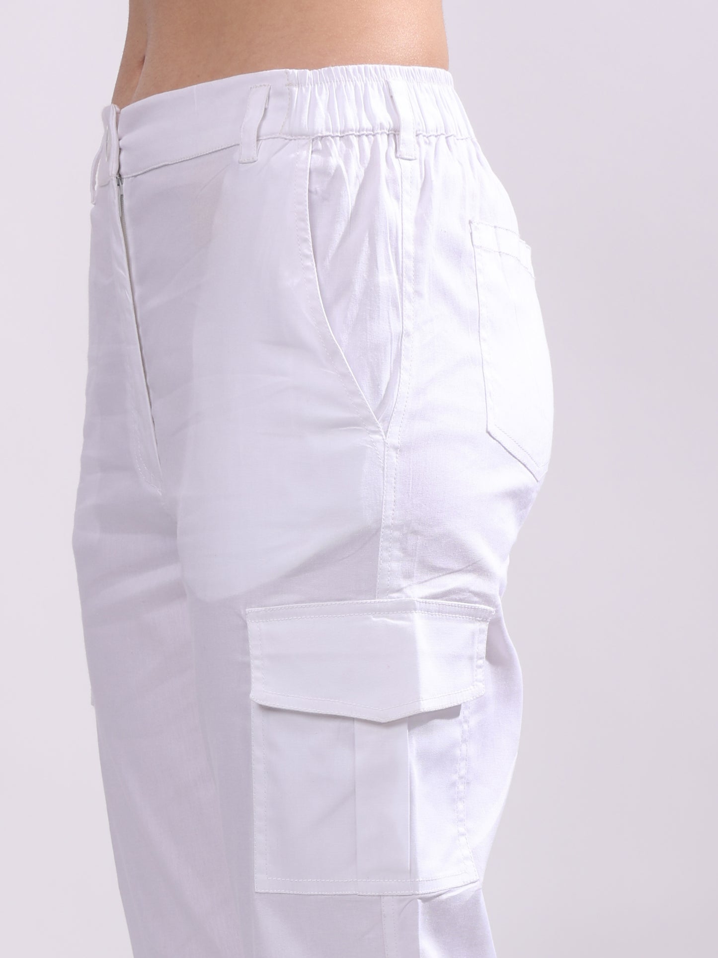 Women Pure Cotton Mid-Rise Cargo Joggers