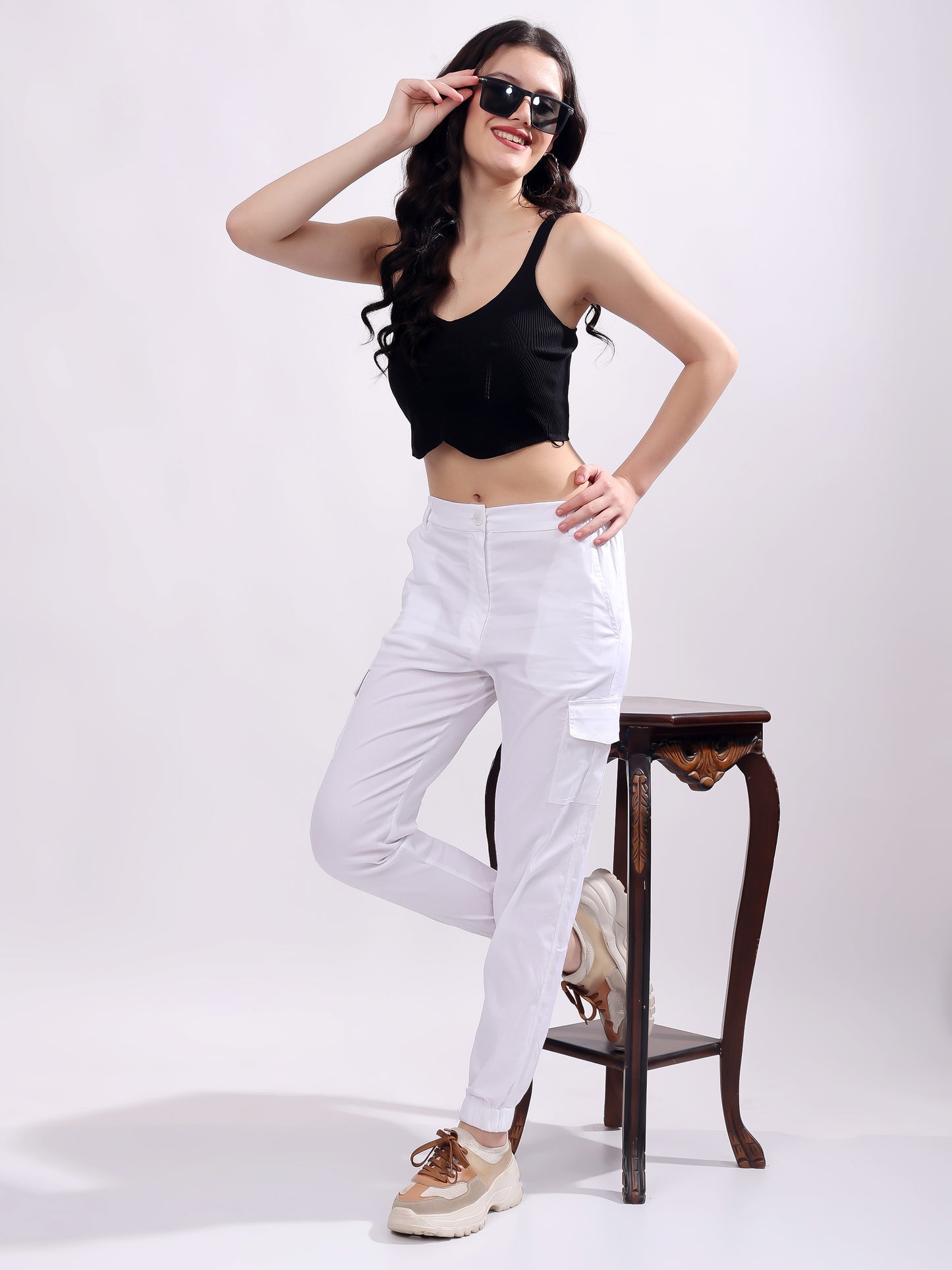 Women Pure Cotton Mid-Rise Cargo Joggers