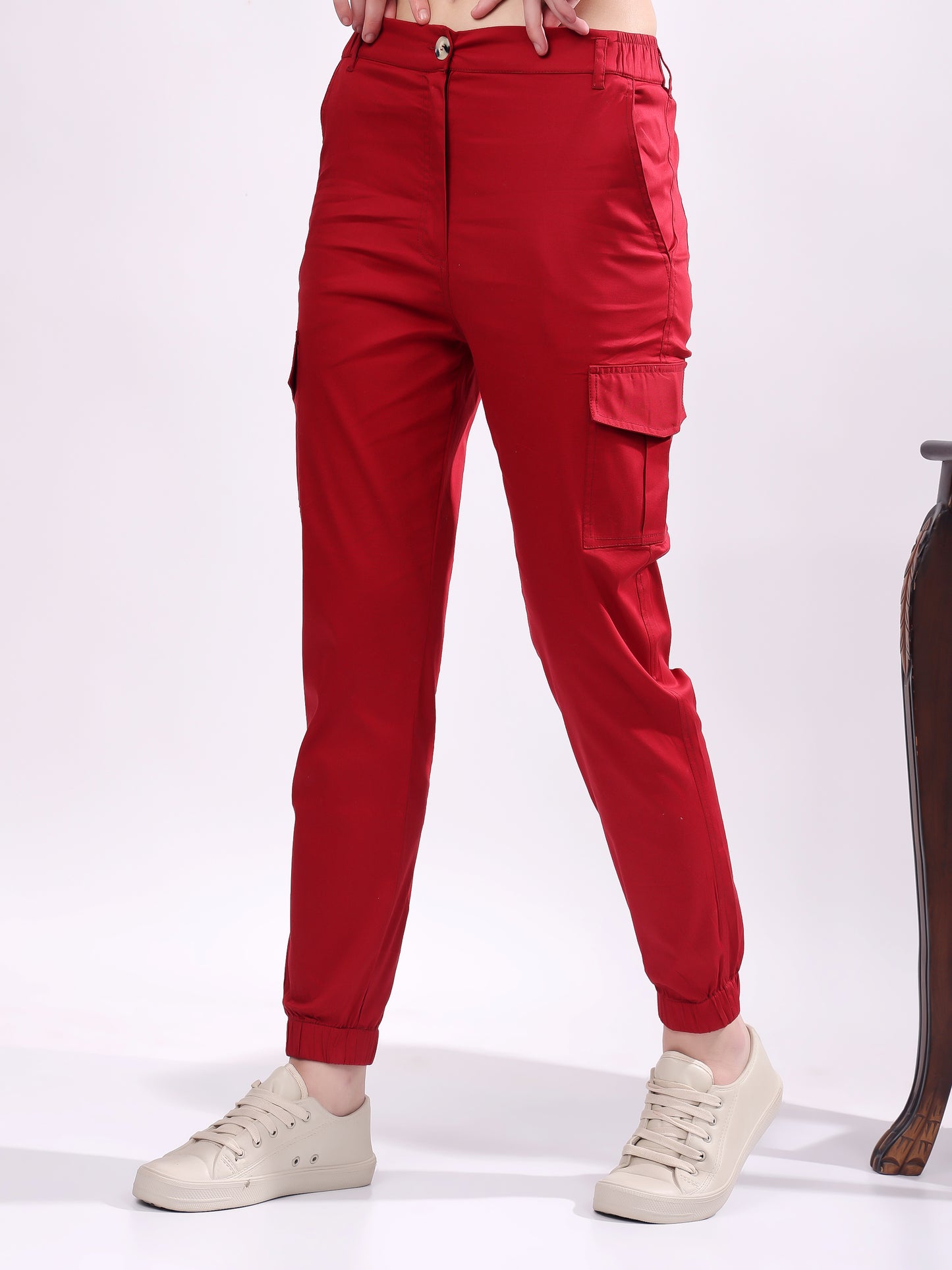 Women Pure Cotton Mid-Rise Cargo Joggers