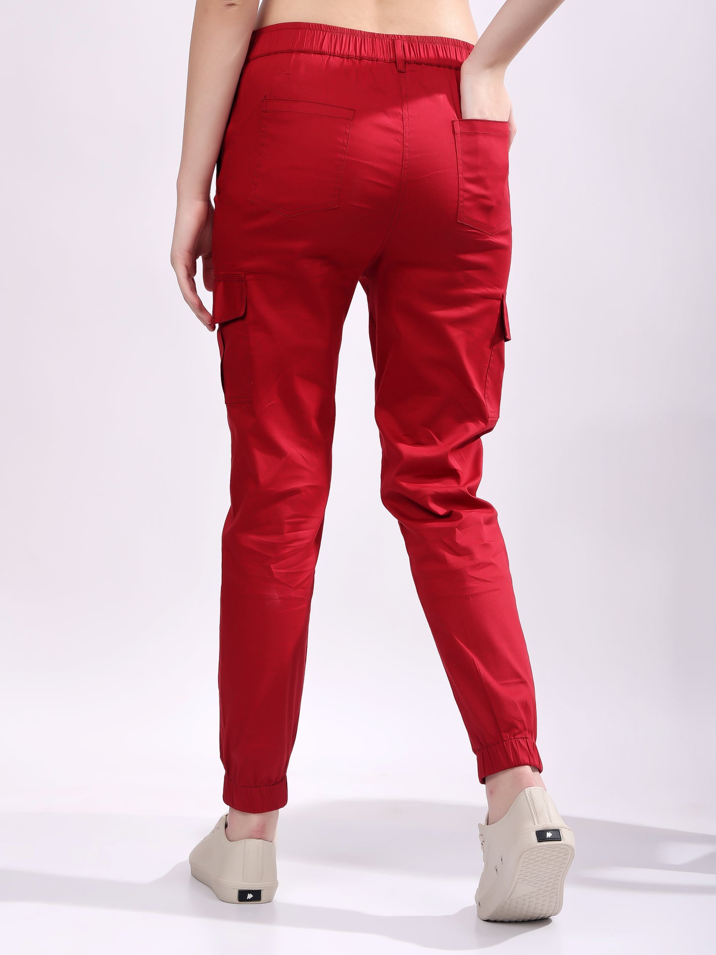 Women Pure Cotton Mid-Rise Cargo Joggers