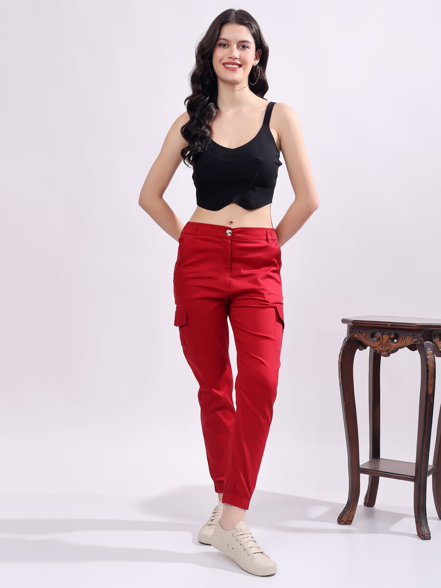 Women Pure Cotton Mid-Rise Cargo Joggers