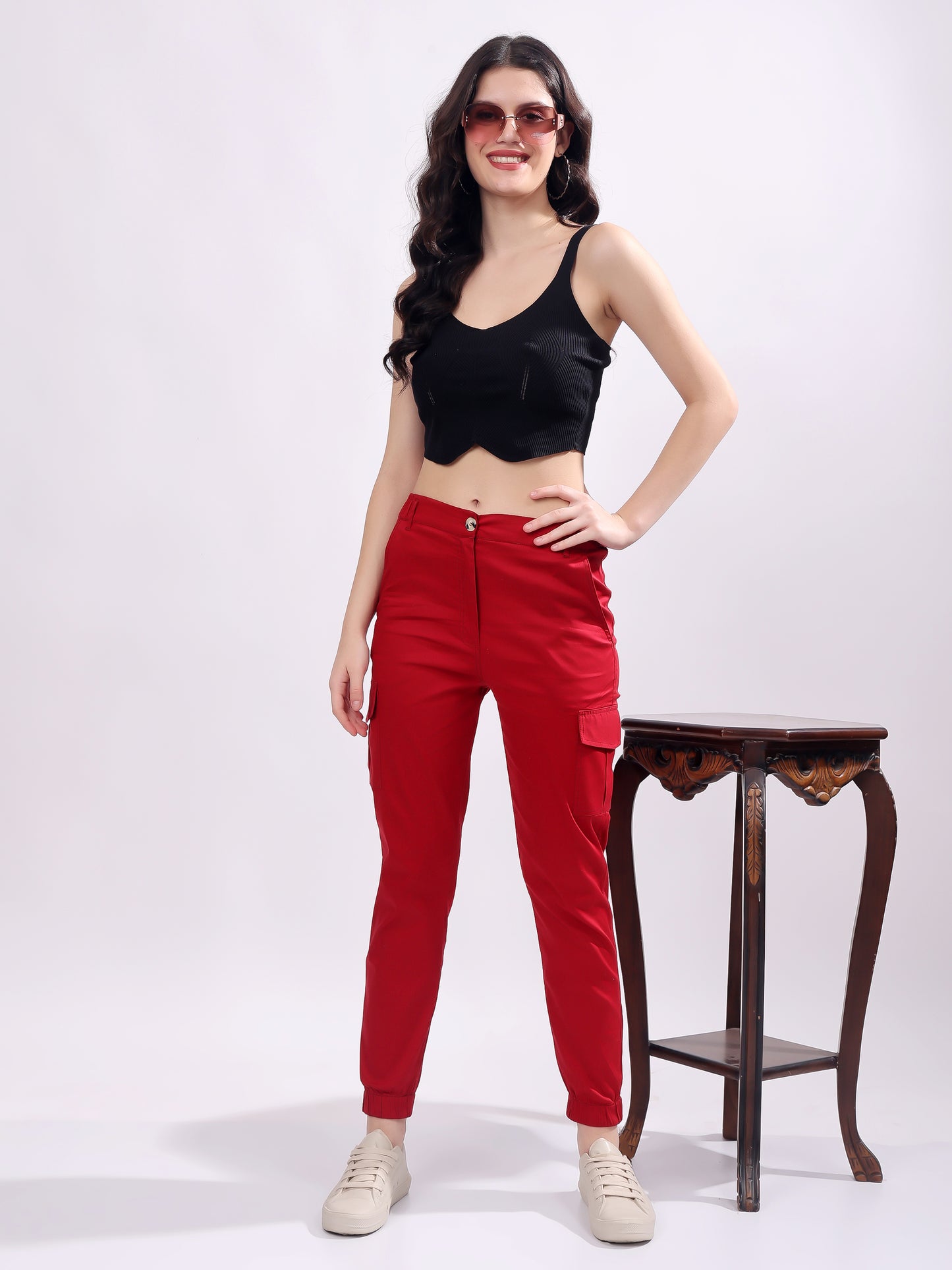 Women Pure Cotton Mid-Rise Cargo Joggers
