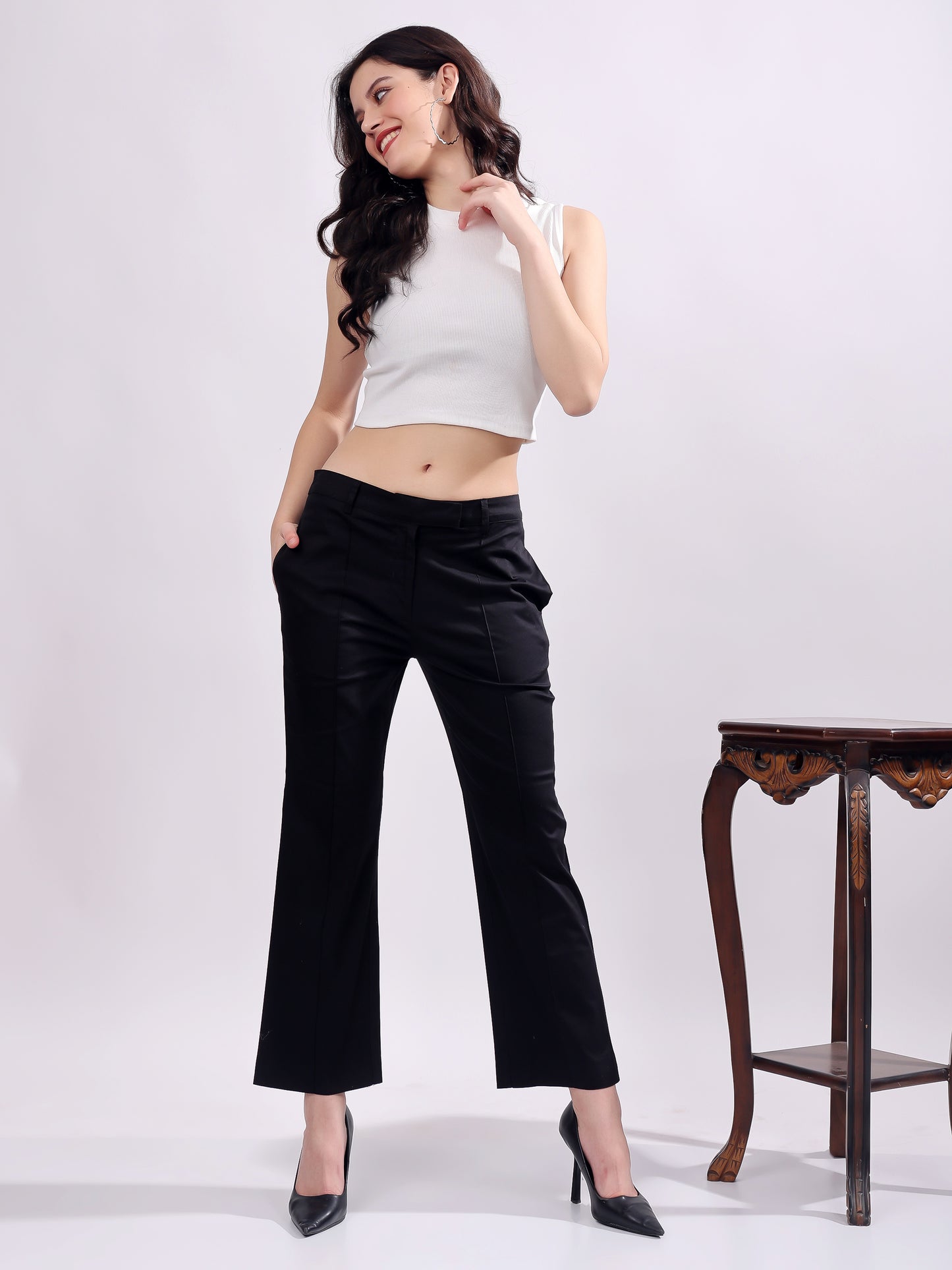 Women Pure Cotton Mid Rise Formal Pant