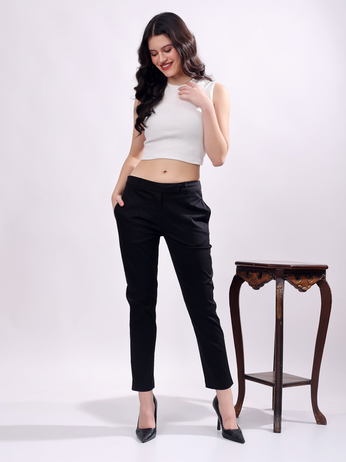 Women Pure Cotton Mid Rise Formal Pant