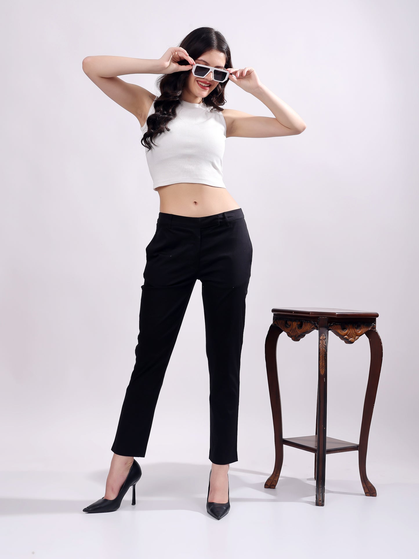Women Pure Cotton Mid Rise Formal Pant