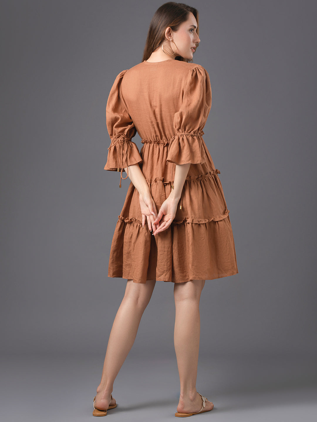 Emma Linen Mini Dress - Caramel