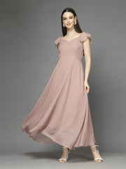 Solid Georgette Fit & Flare Dress Sleeveless, Sweetheart Neck Strape Frill Pattern
