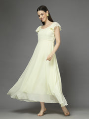 Solid Georgette Fit & Flare Dress Sleeveless, Sweetheart Neck Strape Frill Pattern