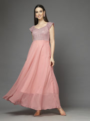 Zara Solid Sequin Fit & Flare Dress Sleeveless, Sweetheart Neck Strape Frill Pattern