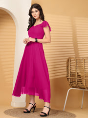 Solid Georgette Fit & Flare Dress Sleeveless, Sweetheart Neck Strape Frill Pattern