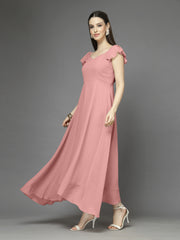 Solid Georgette Fit & Flare Dress Sleeveless, Sweetheart Neck Strape Frill Pattern
