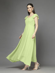 Solid Georgette Fit & Flare Dress Sleeveless, Sweetheart Neck Strape Frill Pattern