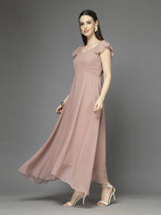 Solid Georgette Fit & Flare Dress Sleeveless, Sweetheart Neck Strape Frill Pattern