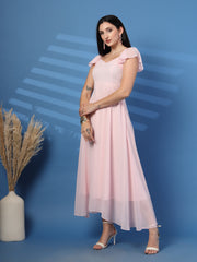 Solid Georgette Fit & Flare Dress Sleeveless, Sweetheart Neck Strape Frill Pattern