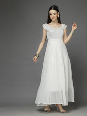Zara Solid Sequin Fit & Flare Dress Sleeveless, Sweetheart Neck Strape Frill Pattern