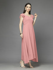 Solid Georgette Fit & Flare Dress Sleeveless, Sweetheart Neck Strape Frill Pattern