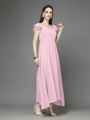 Solid Georgette Fit & Flare Dress Sleeveless, Sweetheart Neck Strape Frill Pattern