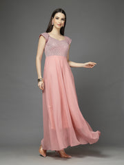 Zara Solid Sequin Fit & Flare Dress Sleeveless, Sweetheart Neck Strape Frill Pattern