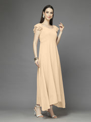 Solid Georgette Fit & Flare Dress Sleeveless, Sweetheart Neck Strape Frill Pattern